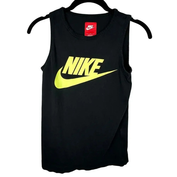 Nike Tops - Nike Tank Top Size Medium Black Yellow Swoosh Workout Sleeveless Running Active
